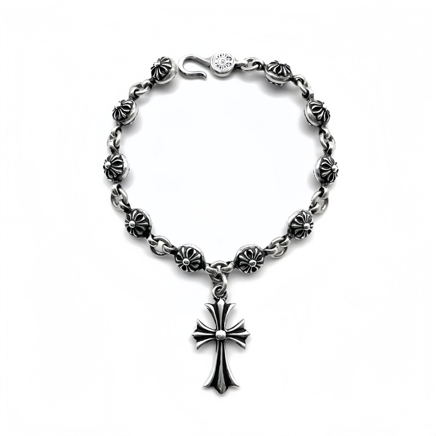 Chrome Hearts Silver Cross Ball Tiny E Bracelet