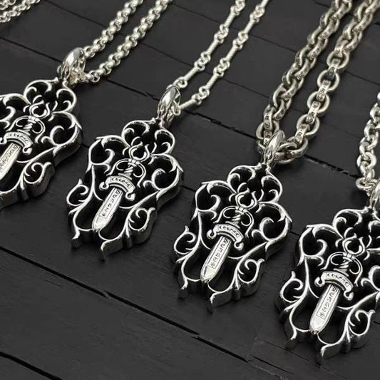 Chrome Hearts s925 sterling silver flame holy sword necklace