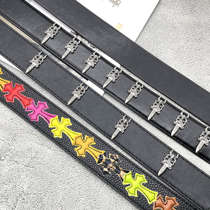 Chh Chrome Heart Belt Big Tongue Buckle Lychee Pattern