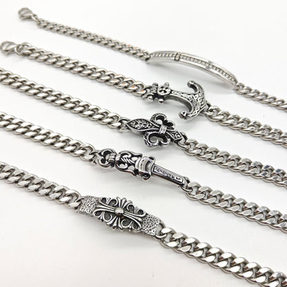 Chrome Hearts Silver Cuban chain curved bracelet