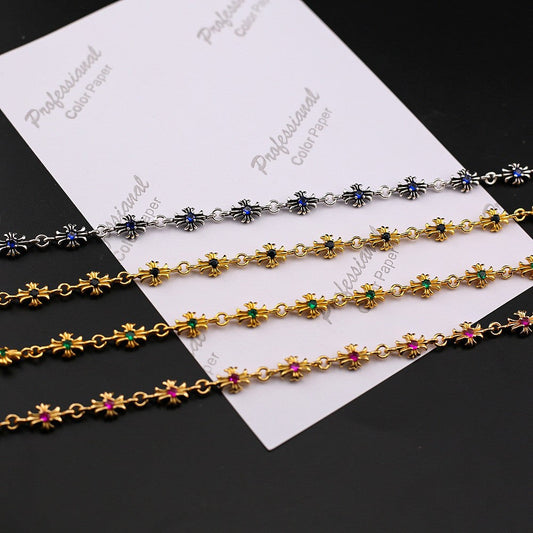 Chrome Hearts cross diamond 24k gold plated bracelet