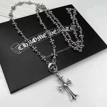 chrome hearts 22k gold S925 silver cross flower necklace