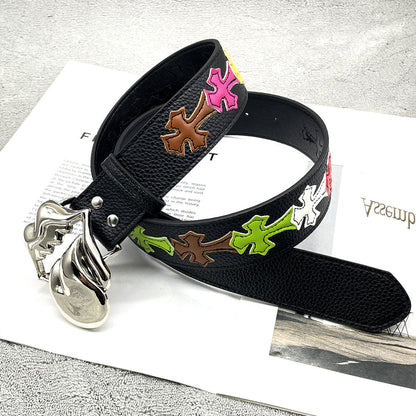 Chh Chrome Heart Belt Big Tongue Buckle Lychee Pattern