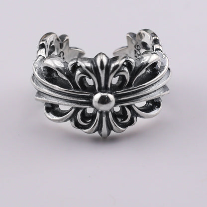 chrome hearts multi-color cross open sterling silver ring